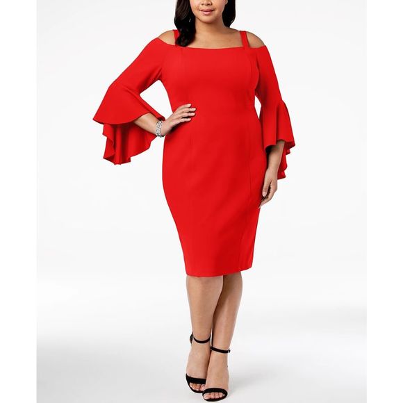 R & M Richards Women's  Off-The-Shoulder Flared-Sleeve Dress Red Size 18W - Picture 1 of 4